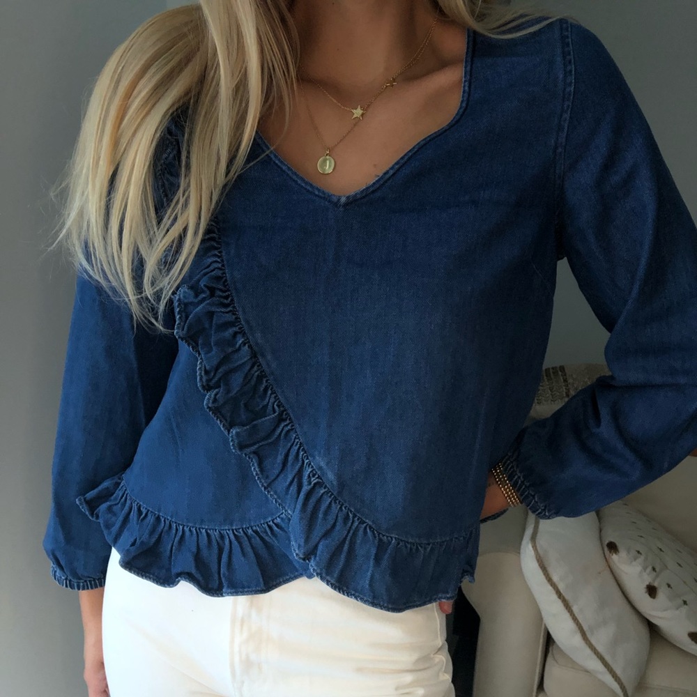 Denim Ruffle Madewell Long Sleeve